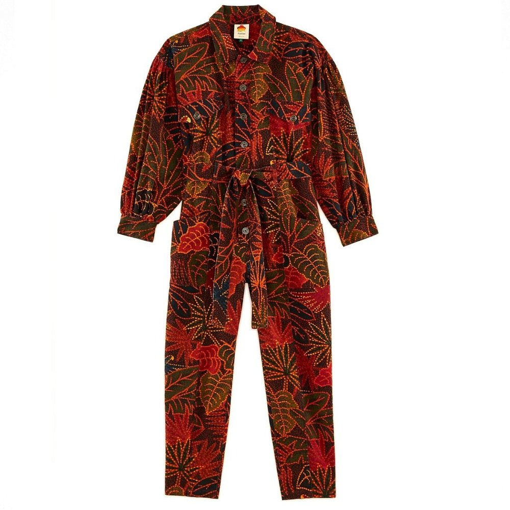 FARM Rio Black Rainforest Canvas Jumpsuit Autumn Leaves